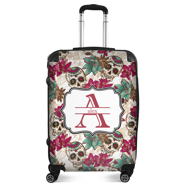 Custom Sugar Skulls & Flowers Suitcase - 24" Medium - Checked (Personalized)