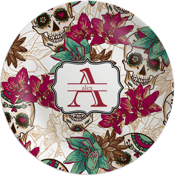 Custom Sugar Skulls & Flowers Melamine Salad Plate - 8" (Personalized)