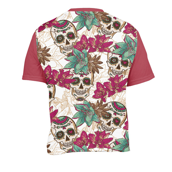 Sugar Skulls & Flowers Men's Crew Neck T Shirt Medium - Back
