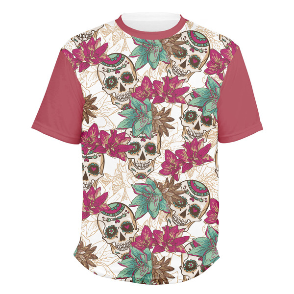Custom Sugar Skulls & Flowers Men's Crew T-Shirt - 3X Large