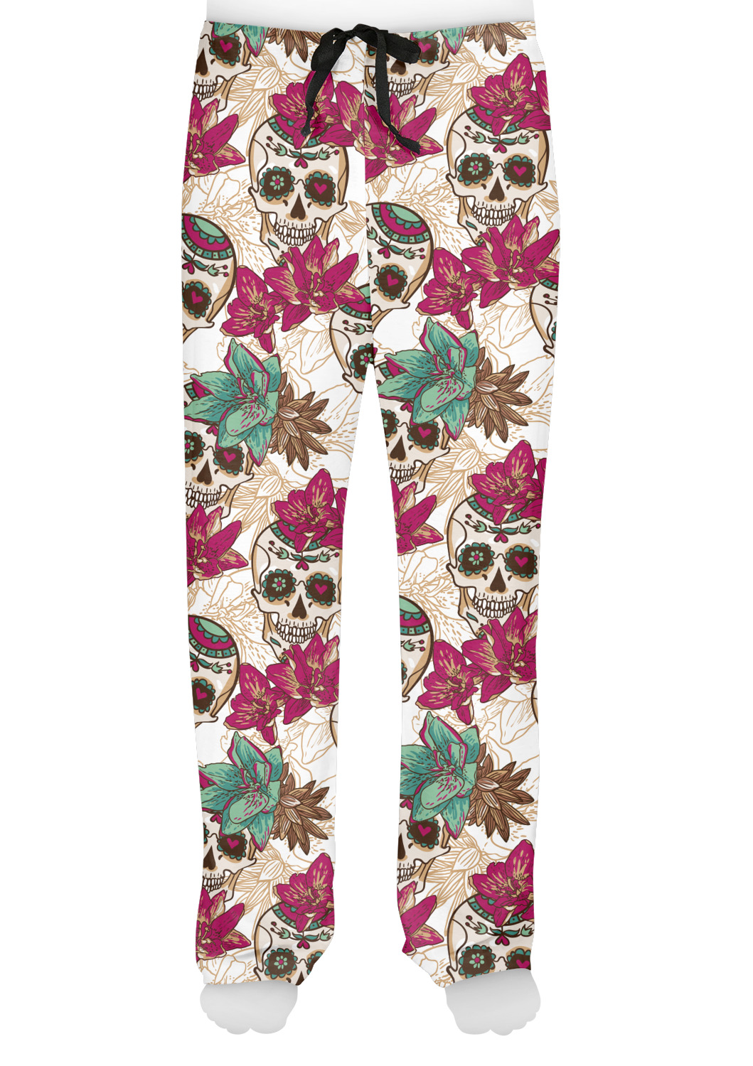Personalized Sugar Skulls & Flowers Mens Pajama Pants 