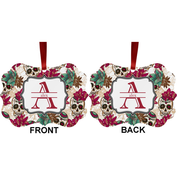 Sugar Skulls & Flowers Metal Benilux Ornament - Front and Back (APPROVAL)