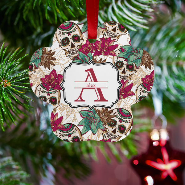 Sugar Skulls & Flowers Metal Paw Ornament - Lifestyle