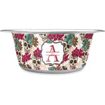 Sugar Skulls & Flowers Stainless Steel Dog Bowl - Large (Personalized)