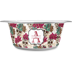 Sugar Skulls & Flowers Stainless Steel Dog Bowl - Small (Personalized)