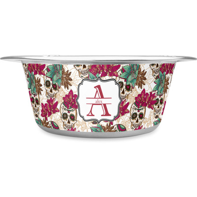 Sugar Skulls & Flowers Stainless Steel Dog Bowl (Personalized)