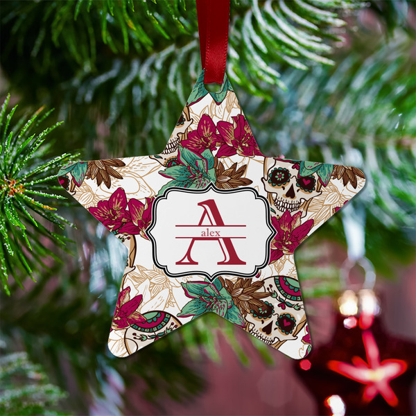 Sugar Skulls & Flowers Metal Star Ornament - Lifestyle