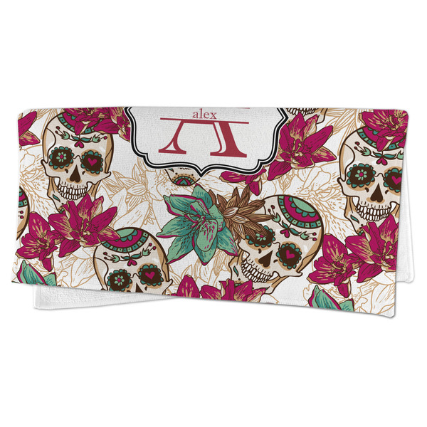 Sugar Skulls & Flowers Microfiber Dish Rag - FOLDED (half)