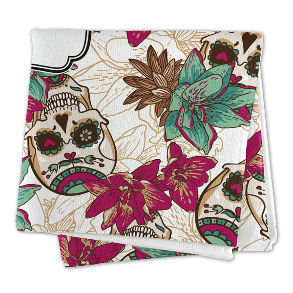 Sugar Skulls & Flowers Microfiber Dish Rag - FOLDED (square)