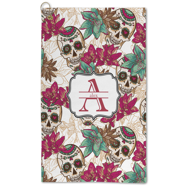 Custom Sugar Skulls & Flowers Microfiber Golf Towel (Personalized)
