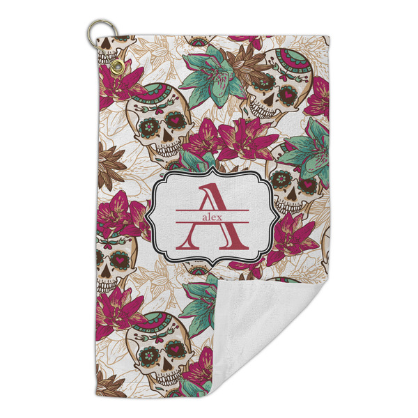 Sugar Skulls & Flowers Microfiber Golf Towels Small - FRONT FOLDED