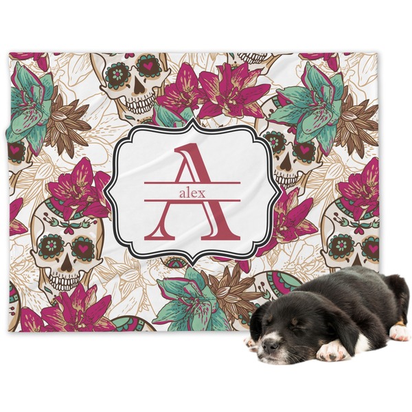 Custom Sugar Skulls & Flowers Dog Blanket (Personalized)