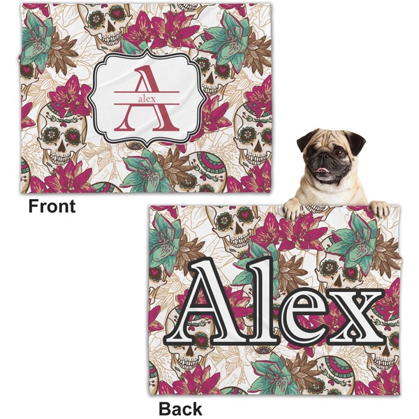 Sugar Skulls & Flowers Microfleece Dog Blanket - Regular - Front & Back