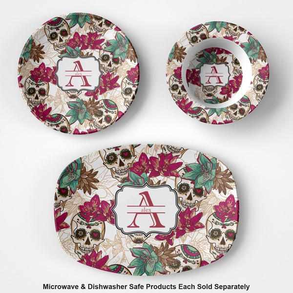 Sugar Skulls & Flowers Microwave & Dishwasher Safe CP Plastic Dishware - Group