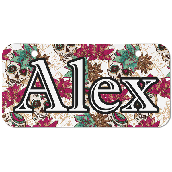 Sugar Skulls & Flowers Mini Bicycle License Plate - Two Holes