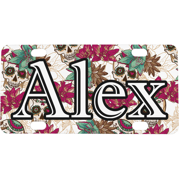 Custom Sugar Skulls & Flowers Mini/Bicycle License Plate (Personalized)