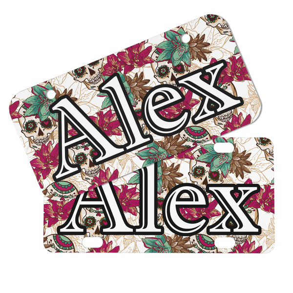 Sugar Skulls & Flowers Mini License Plates - MAIN (4 and 2 Holes)