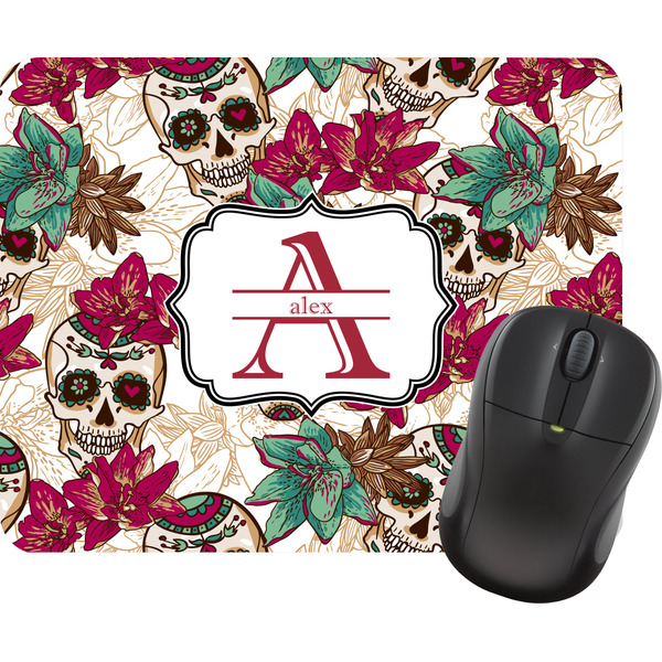Custom Sugar Skulls & Flowers Rectangular Mouse Pad (Personalized)