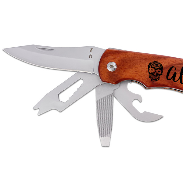 Sugar Skulls & Flowers Multi-tool - DETAIL (knife end)