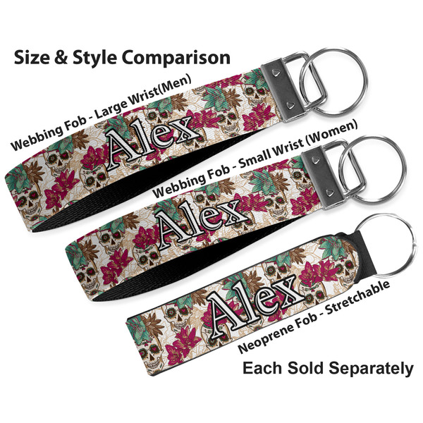 Sugar Skulls & Flowers Multiple Key Ring comparison sizes