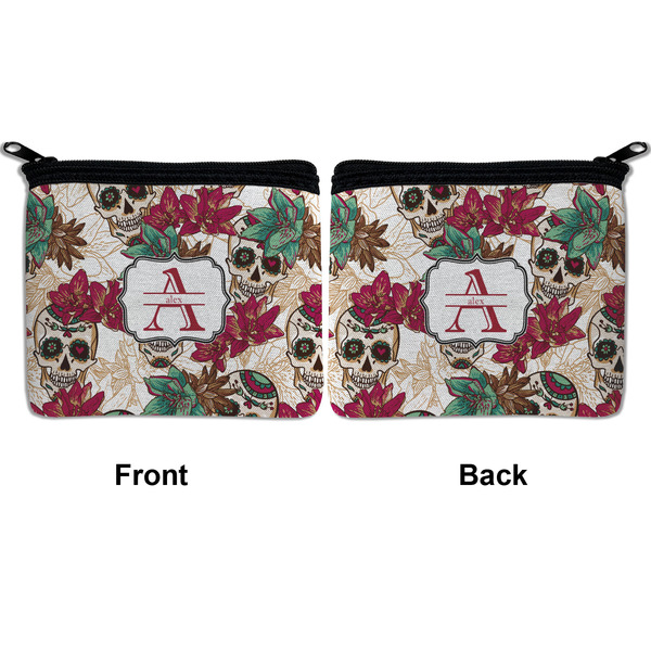 Sugar Skulls & Flowers Neoprene Coin Purse - Front & Back (APPROVAL)