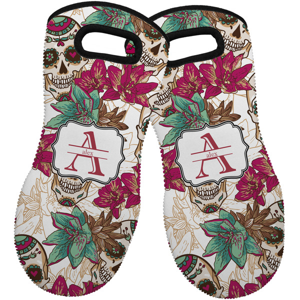 Sugar Skulls & Flowers Neoprene Oven Mitt -Set of 2 - Front