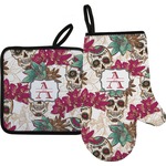 Sugar Skulls & Flowers Right Oven Mitt & Pot Holder Set w/ Name and Initial