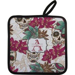 Sugar Skulls & Flowers Pot Holder w/ Name and Initial