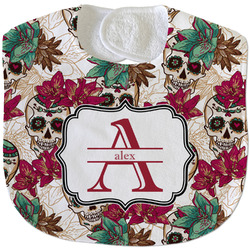 Sugar Skulls & Flowers Velour Baby Bib w/ Name and Initial