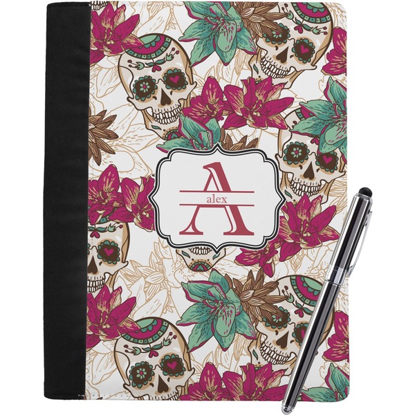 Custom Sugar Skulls & Flowers Notebook Padfolio - Large w/ Name and Initial