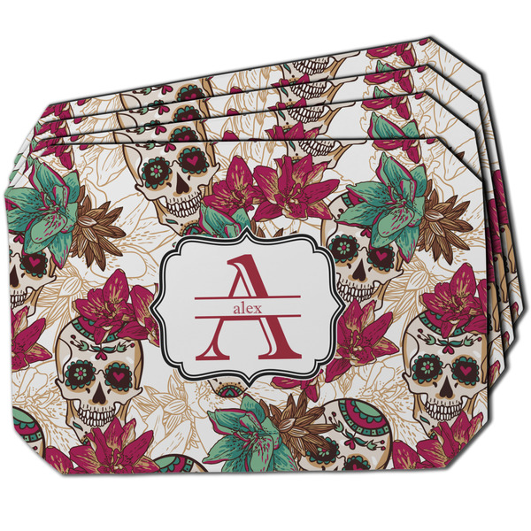 Custom Sugar Skulls & Flowers Dining Table Mat - Octagon w/ Name and Initial