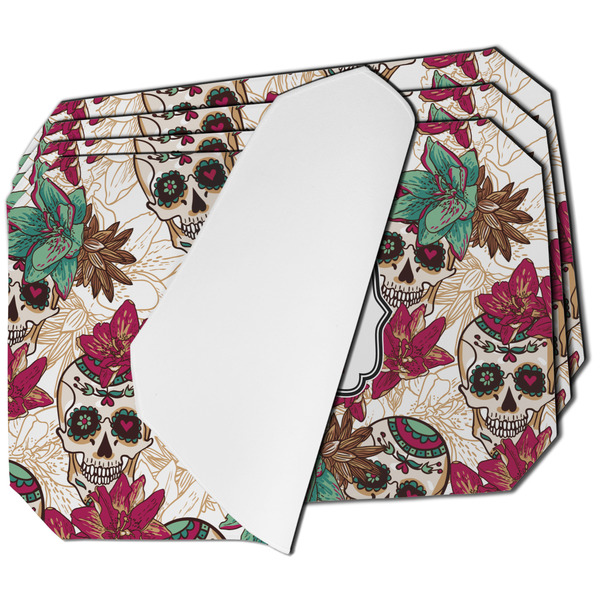 Custom Sugar Skulls & Flowers Dining Table Mat - Octagon - Set of 4 (Single-Sided) w/ Name and Initial