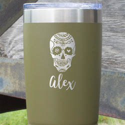 Sugar Skulls & Flowers 20 oz Stainless Steel Tumbler - Olive - Single Sided (Personalized)