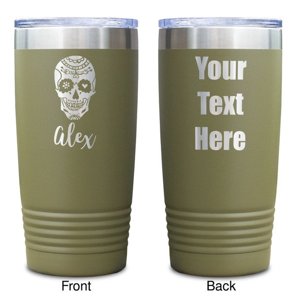 Sugar Skulls & Flowers Olive Polar Camel Tumbler - 20oz - Double Sided - Approval