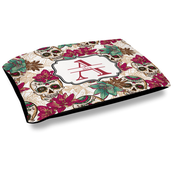 Custom Sugar Skulls & Flowers Outdoor Dog Bed - Large (Personalized)