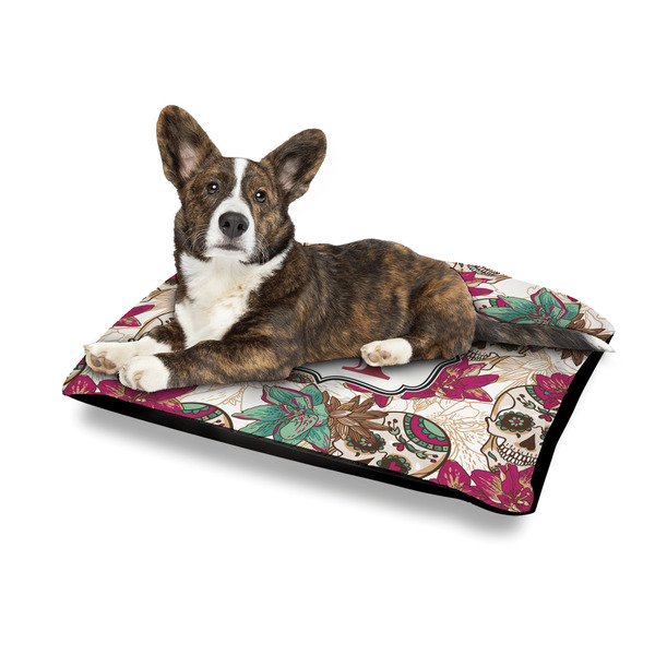 Sugar Skulls & Flowers Outdoor Dog Beds - Medium - IN CONTEXT