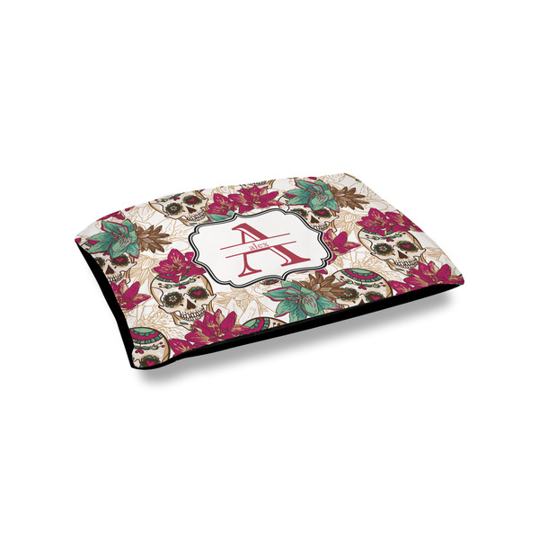 Custom Sugar Skulls & Flowers Outdoor Dog Bed - Small (Personalized)