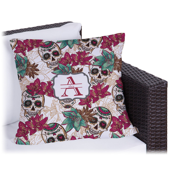 Custom Sugar Skulls & Flowers Outdoor Pillow (Personalized)