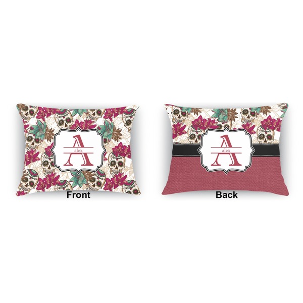 Sugar Skulls & Flowers  Outdoor Rectangular Throw Pillow (Front and Back)