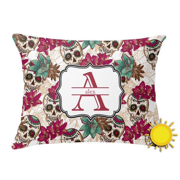 Custom Sugar Skulls & Flowers Outdoor Throw Pillow (Rectangular) (Personalized)