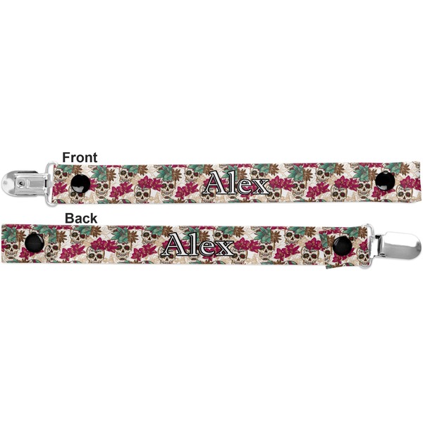 Sugar Skulls & Flowers Pacifier Clip - Front and Back