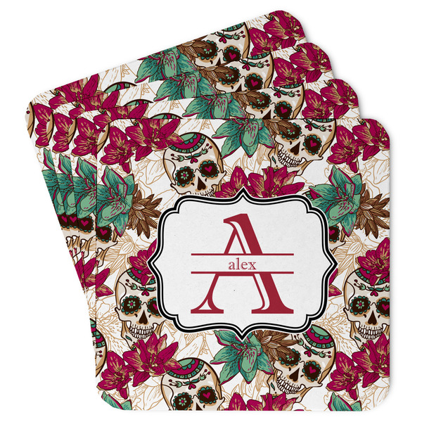 Custom Sugar Skulls & Flowers Paper Coasters (Personalized)