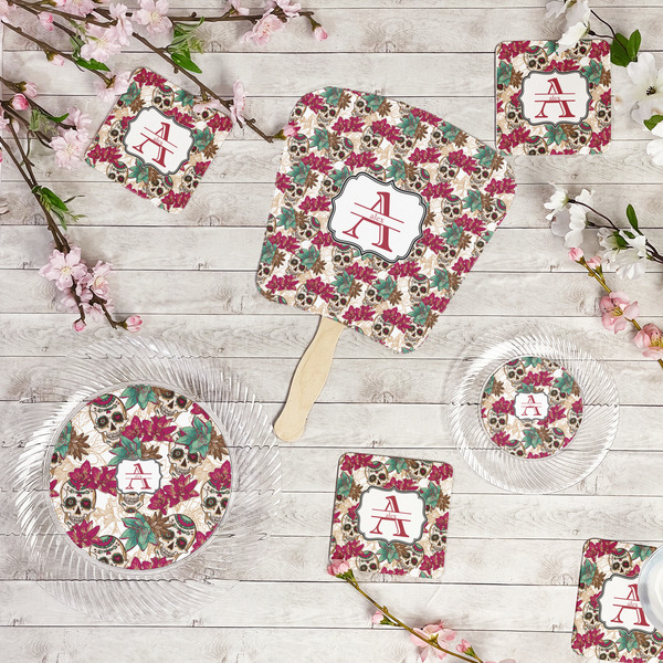 Sugar Skulls & Flowers Party Supplies Combination Image - All items - Plates, Coasters, Fans