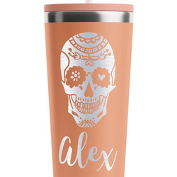 Sugar Skulls & Flowers RTIC Everyday Tumbler with Straw - 28oz - Peach - Single-Sided (Personalized)
