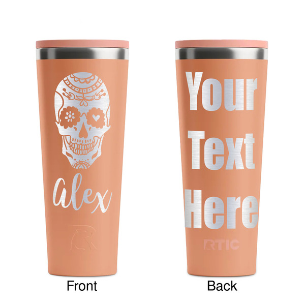 Sugar Skulls & Flowers Peach RTIC Everyday Tumbler - 28 oz. - Front and Back