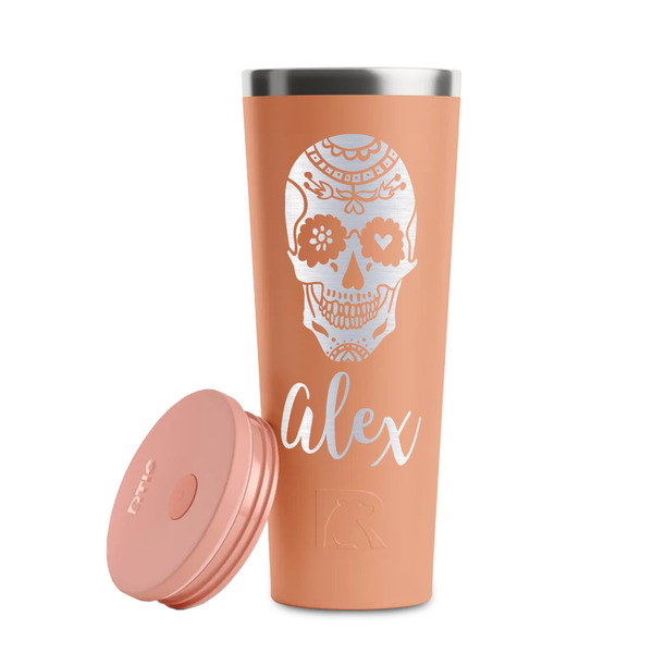 Sugar Skulls & Flowers Peach RTIC Everyday Tumbler - 28 oz. - Lid Off