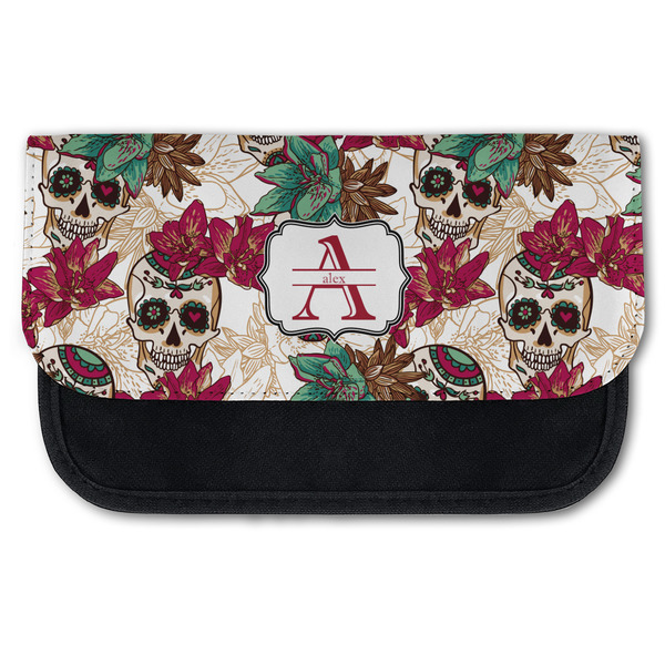 Custom Sugar Skulls & Flowers Canvas Pencil Case w/ Name and Initial