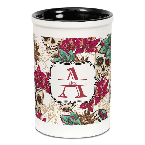 Sugar Skulls & Flowers Pencil Holder - Black