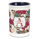 Sugar Skulls & Flowers Ceramic Pencil Holders - Blue