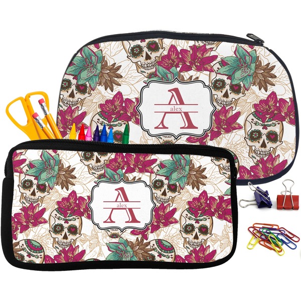 Sugar Skulls & Flowers Pencil / School Supplies Bags Small and Medium